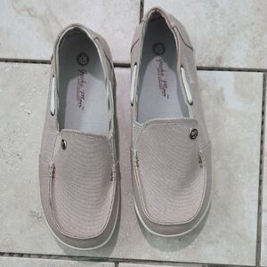 Angelo Marì Beige Canvas Slip-On Loafers for Women